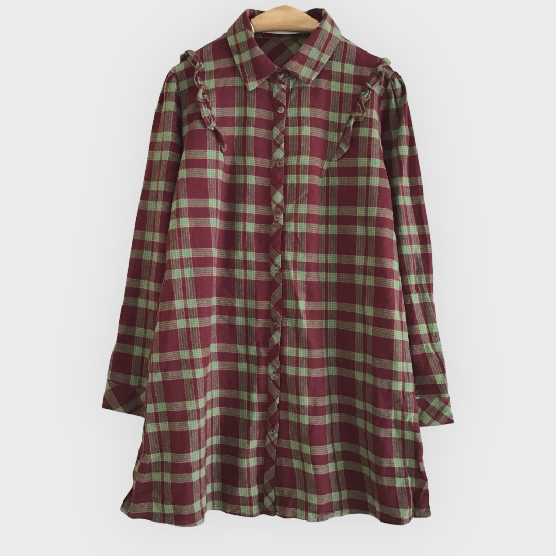 เสื้อผ้าฝ้ายลายสก็อตแต่งระบาย
