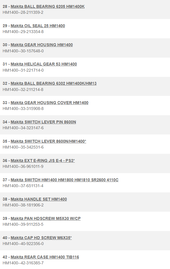 HM1400 เครื่องสกัดไฟฟ้า Makita Spare Parts