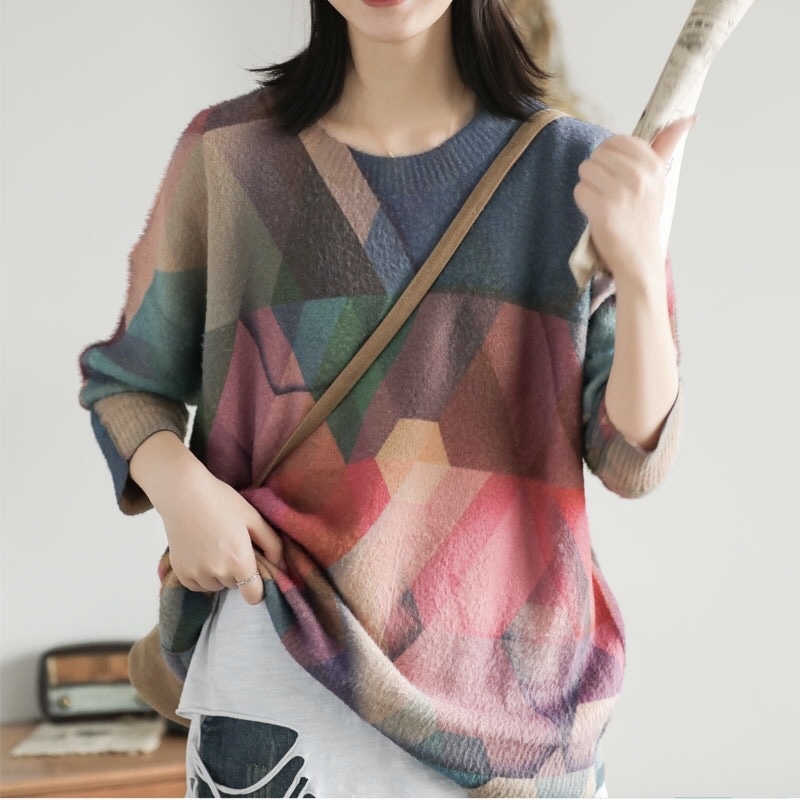 เสื้อไหมพรมนุ่มลายกราฟฟิค
