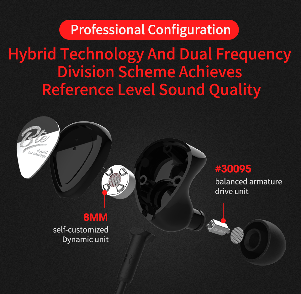 ขาย KZ BTE หูฟัง 2 ไดร์เวอร์ (1DD+1BA) ชิป Qualcomm CSR8645 รองรับ บลูทูธ 4.1 APTX , กันน้ำได้