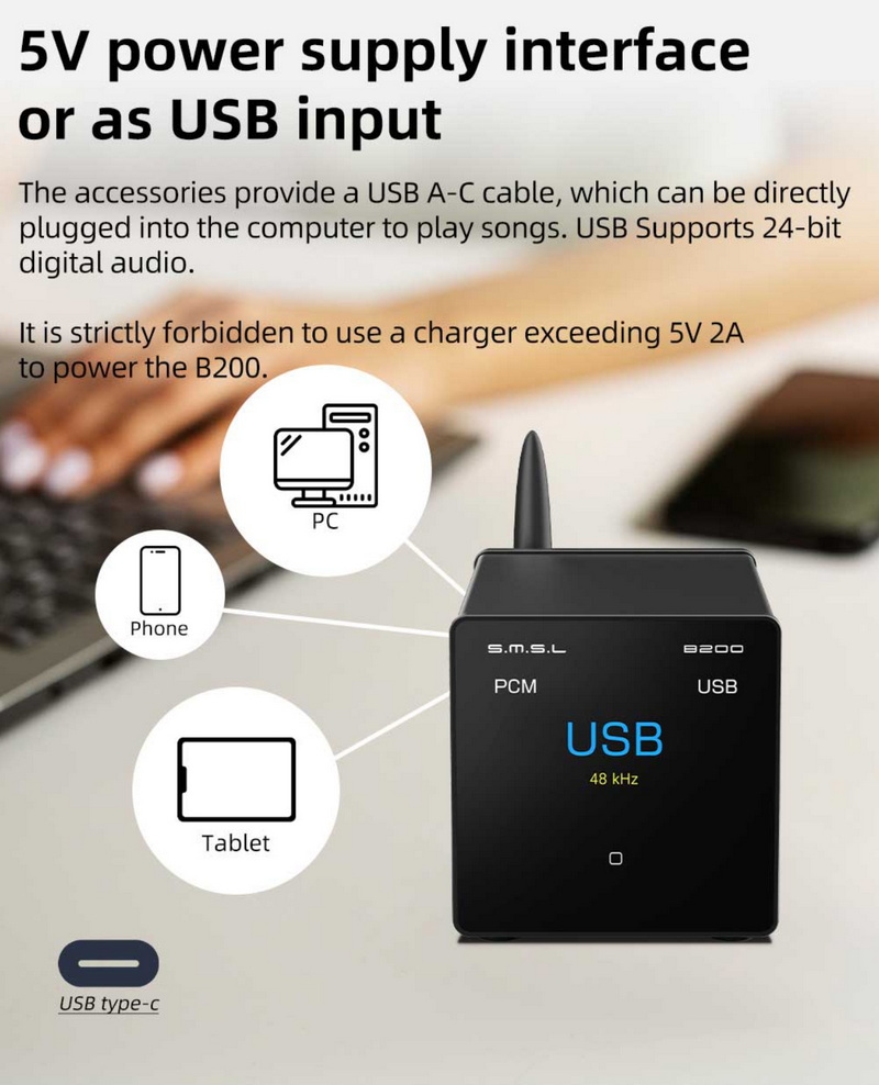SMSL B200 เครื่องรับสัญญาณเสียงบลูทูธ DAC ปรีแอมป์สำหรับออดิโอไฟล์ ประกันศูนย์ไทย