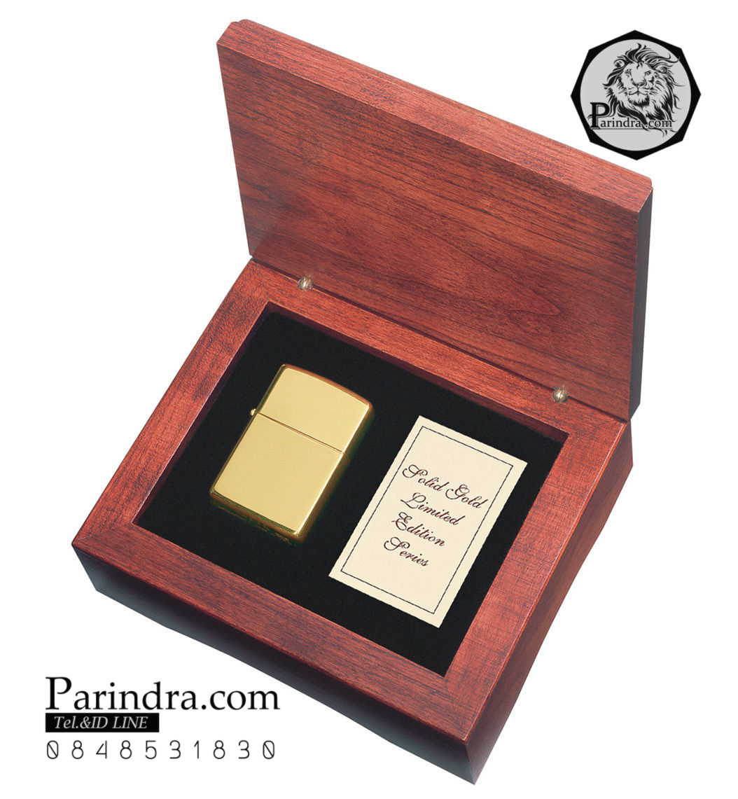 ไฟแช็ค Zippo แท้ ฺเคสผลิตจากทองคำแท้ 18K "ZIPPO #195 18K SOLID GOLD LIGHTER IN CHERRYWOOD BOX" แท้นำเข้า 100%