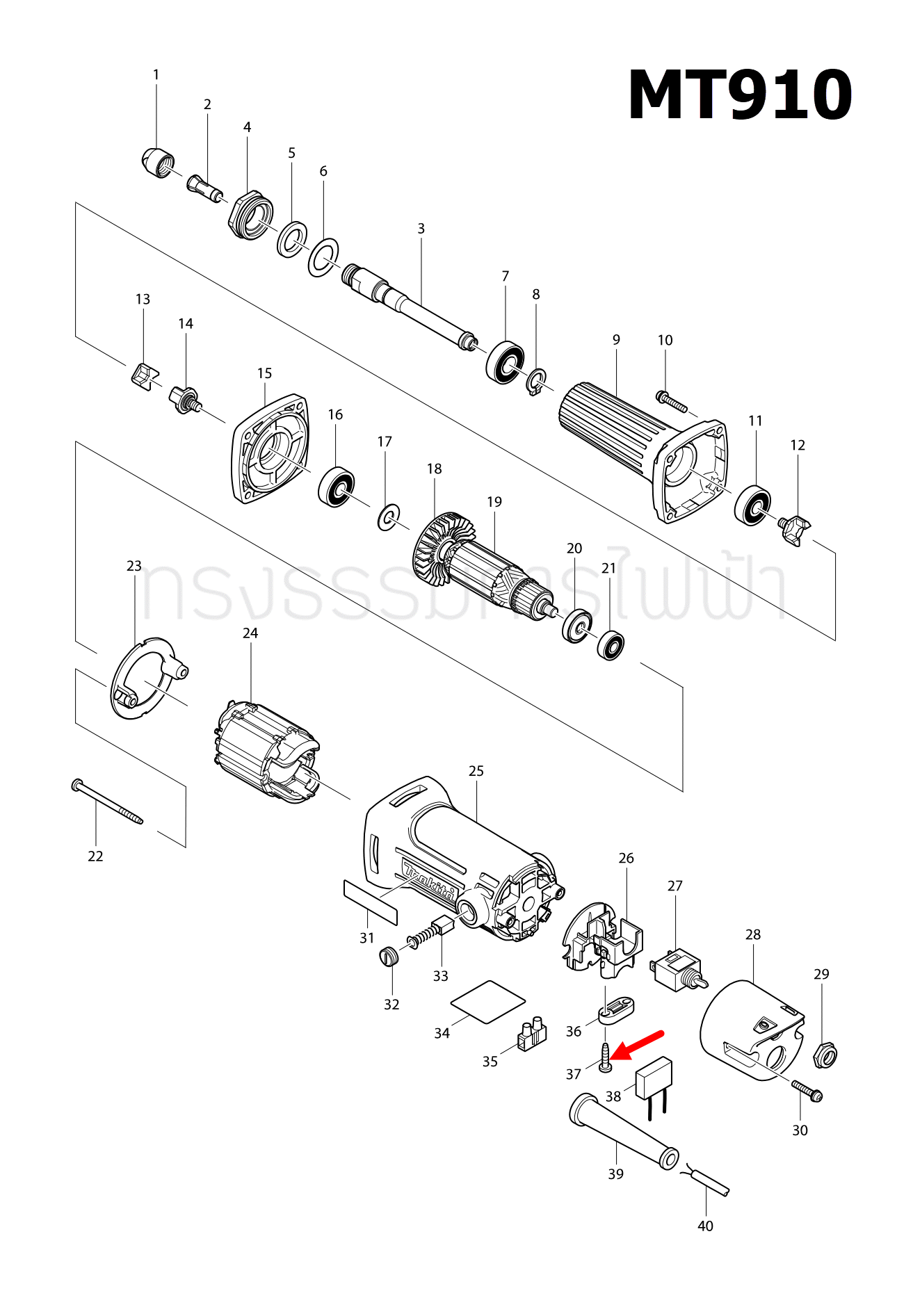 TAPPING SCREW 4X18 Makita, Maktec MT190, MT560, DDF486, M1100, M1100KX1B, M1901, GA5010, GA5020, M6001, M6001B Pn.266326-2 (แท้)+