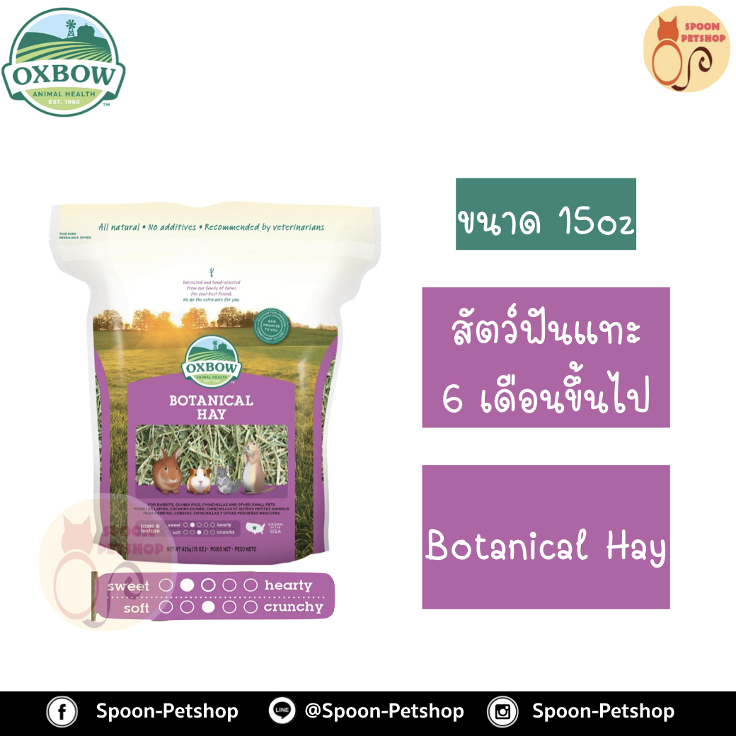 Oxbow Botanical Hay หญ้า อ็อกซ์โบว์ โบตานิคอล สมุนไพร สำหรับสัตว์ฟันแทะ กระต่าย กระรอก หนูแฮมสเตอร์ หนูแกสบี้ อายุตั้งแต่ 6 เดือนขึ้นไป ขนาด 15Oz