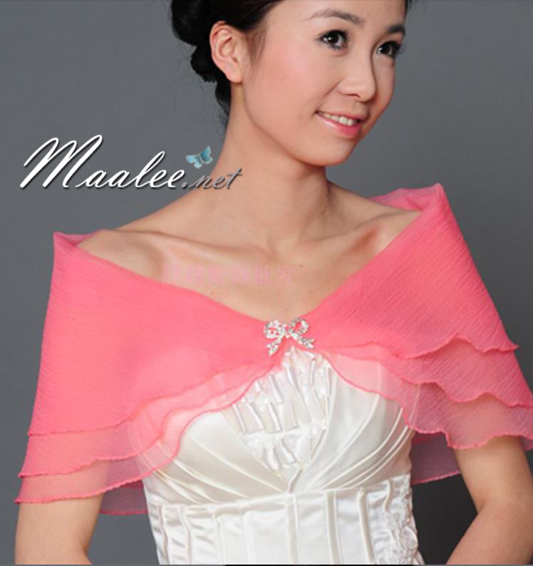 เสื้อคลุมชุดราตรี ผ้าแก้วออกันซ่า สีชมพูโอโรส พร้อมตะขอเพชรรูปโบว์