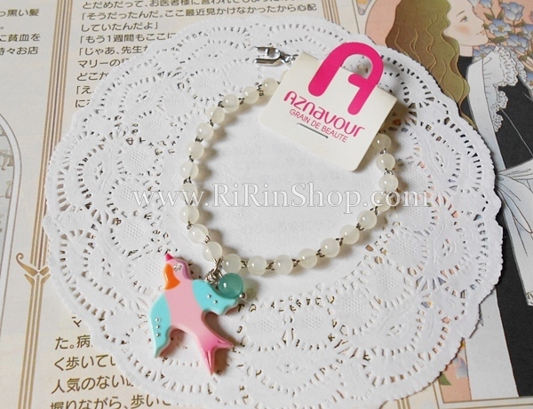 Aznavour & GraindeBeaute สร้อยข้อมือเซลลูโลสจี้นกแต่งคริสตัล Swarovski (clear)