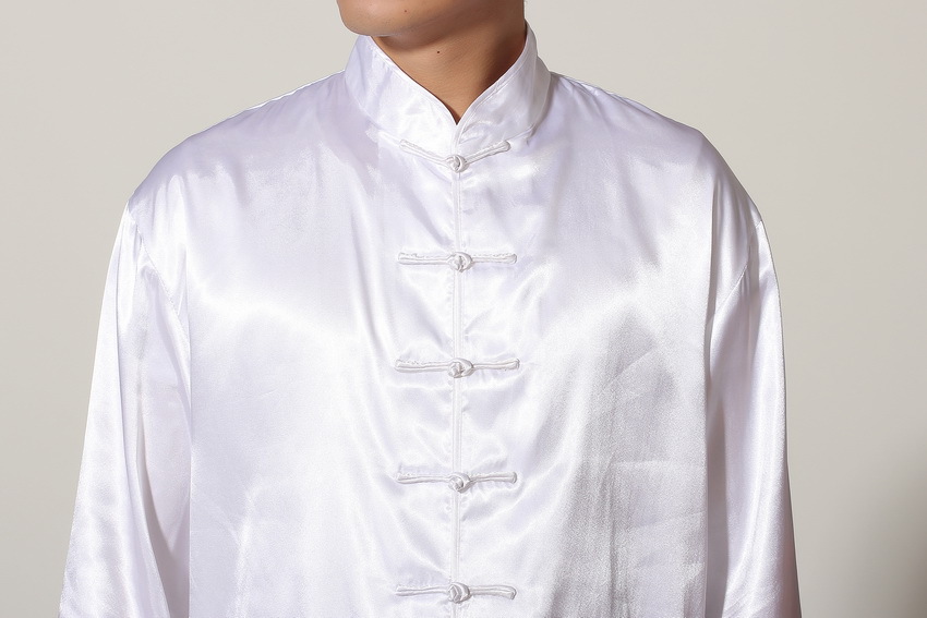 Preorder ชุดจีนชาย แขนยาวผ้าแพร สีขาว ขาจั๊ม