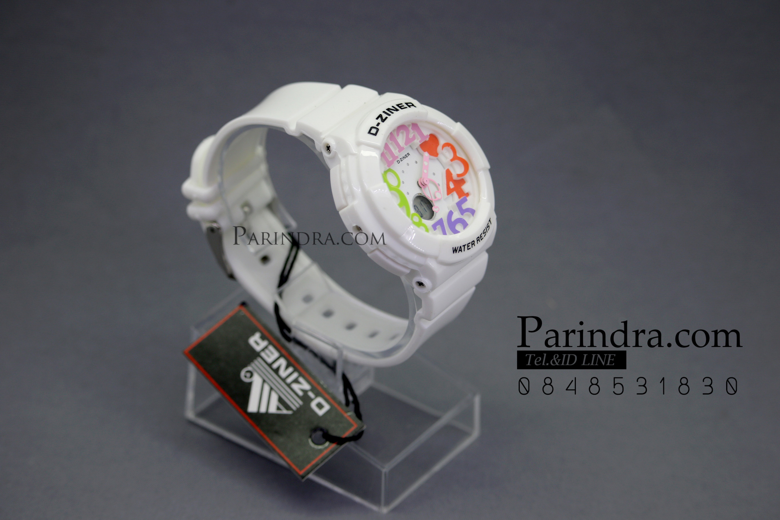 นาฬิกา D-ZINER สายซิลิโคนสีขาว หน้าปัดดำ ตัวเลขหลากสี