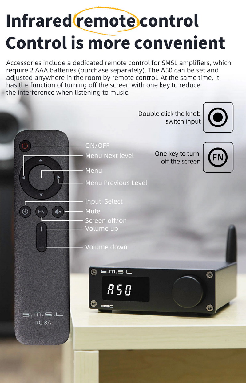 ขาย SMSL A50 Power Amplifier ชิป Texas Instruments TPA3116 รองรับ Bluetooth5.0 ประกันศูนย์ไทย