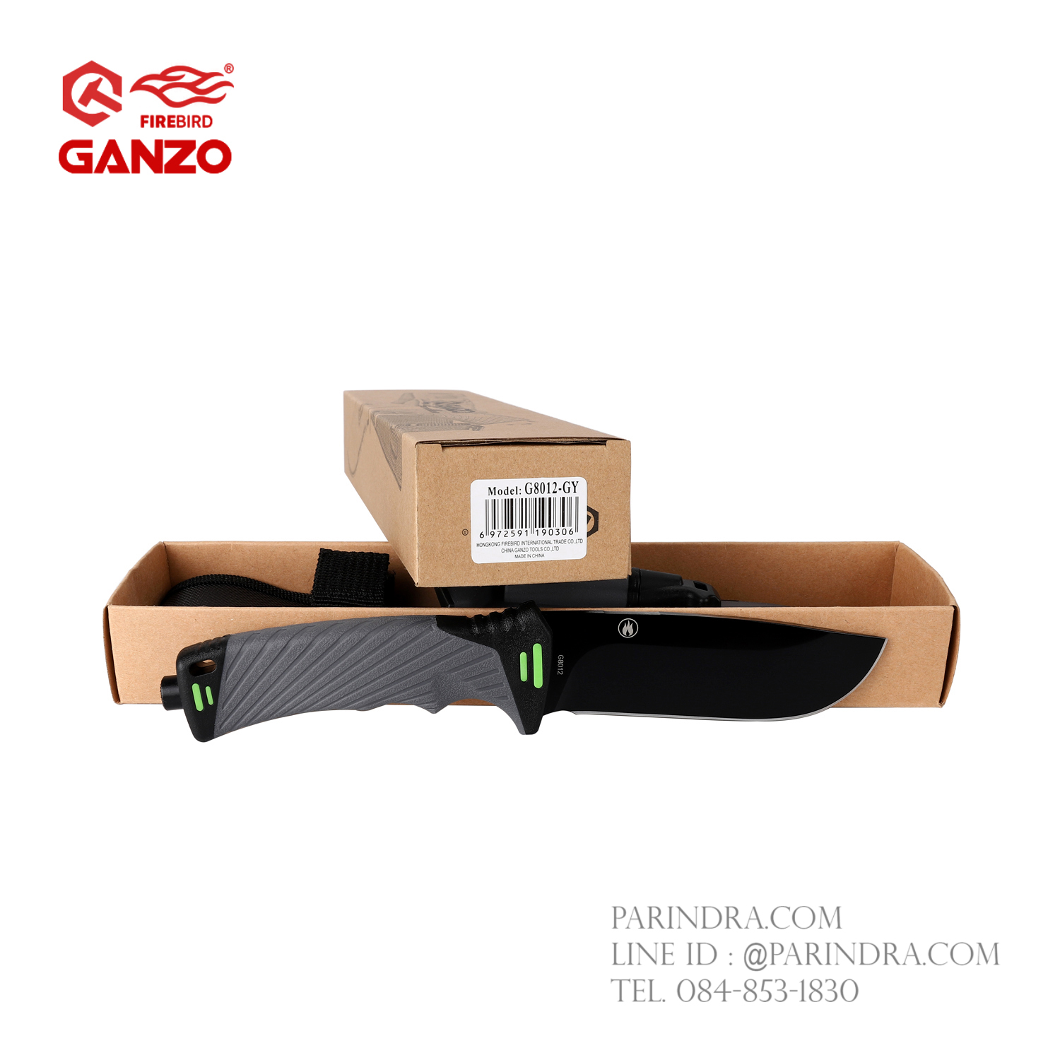 มีดใบตายเดินป่า Ganzo Hunting Survival Knife กานโซ่ รุ่น G-8012GY ด้ามสีดำ ของแท้ 100%