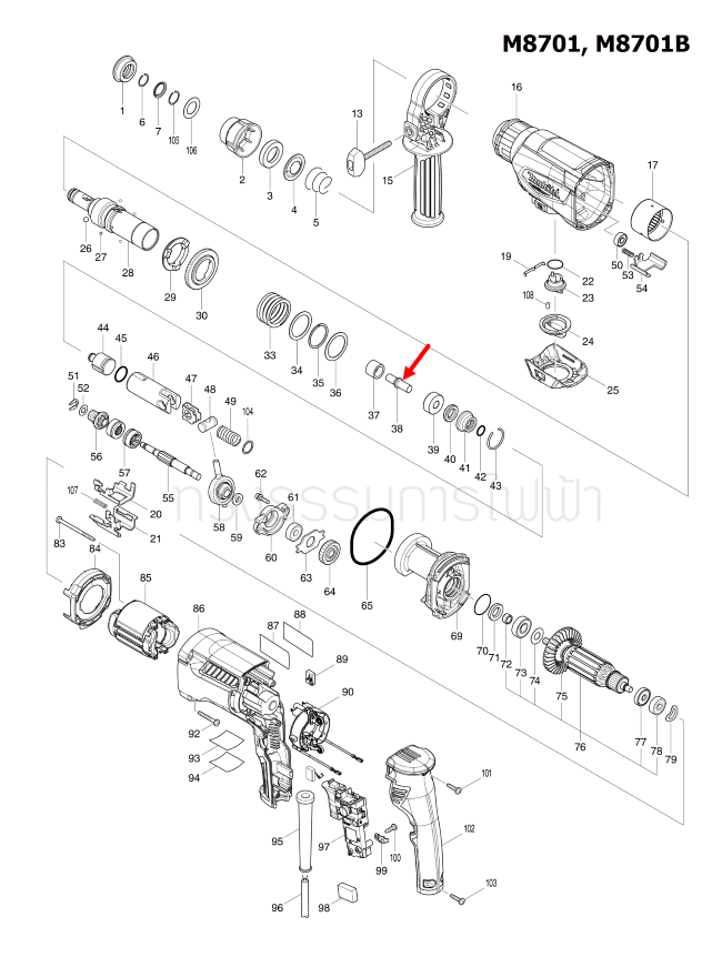 IMPACT BOLT A สว่านโรตารี่ Maktec มาคเทค, Makita มากีต้า MT870, MT871, HR2631F, M8701, M8701B [#38] Pn.325789-2 (แท้) ## (*)