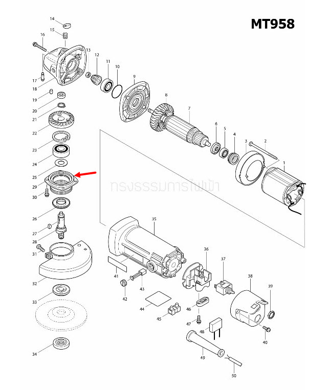 ฝาปิดลูกปืน หินเจียร Maktec-มาคเทค MT955, MT958, MT959 [#29] Pn.317799-3 (แท้) ## (*)