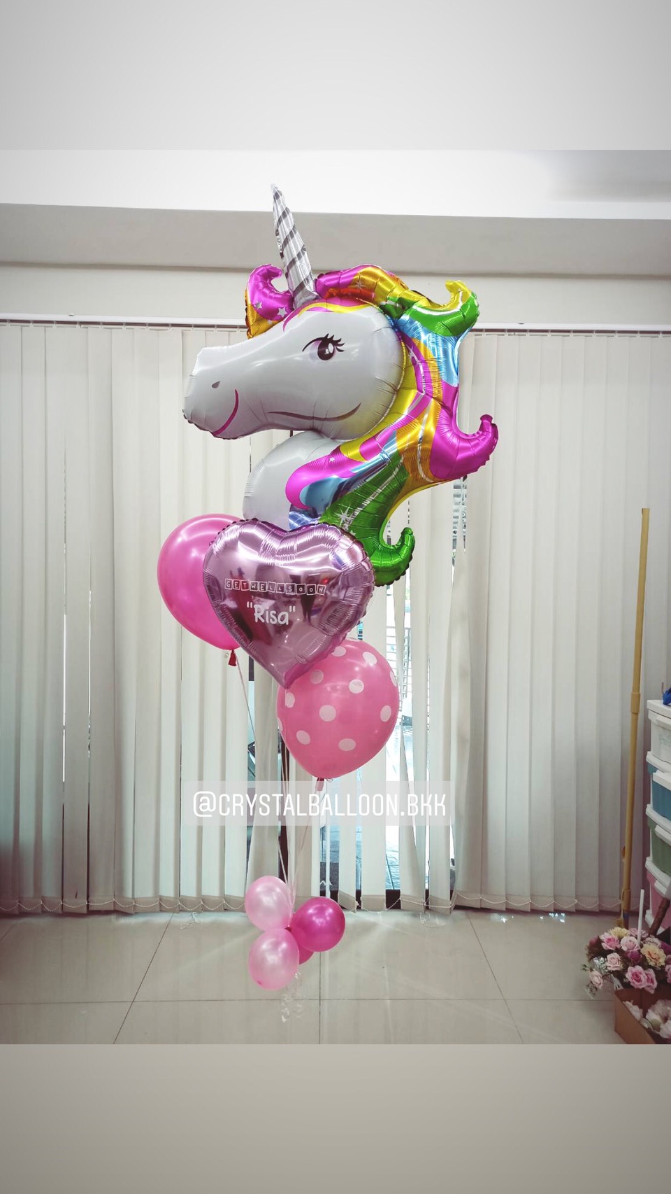 ลูกโป่ง เยี่ยมไข้เด็กหญิง Theme Unicorn ขนาดจัมโบ้ พร้อม ฟอยล์หัวใจ ขนาด 18" 1 ชิ้น พร้อมตกเเต่ง สามารถเปลี่ยนสีลูกโป่ง/เปลี่ยนฟอยล์ตกแต่ง/เปลี่ยนข้อความได้