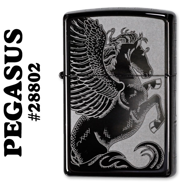 ไฟแช็ค Zippo แท้ ลายม้าเพกาซัส "Winged Pegasus Black Ice Chrome" #28802 แท้นำเข้า 100%