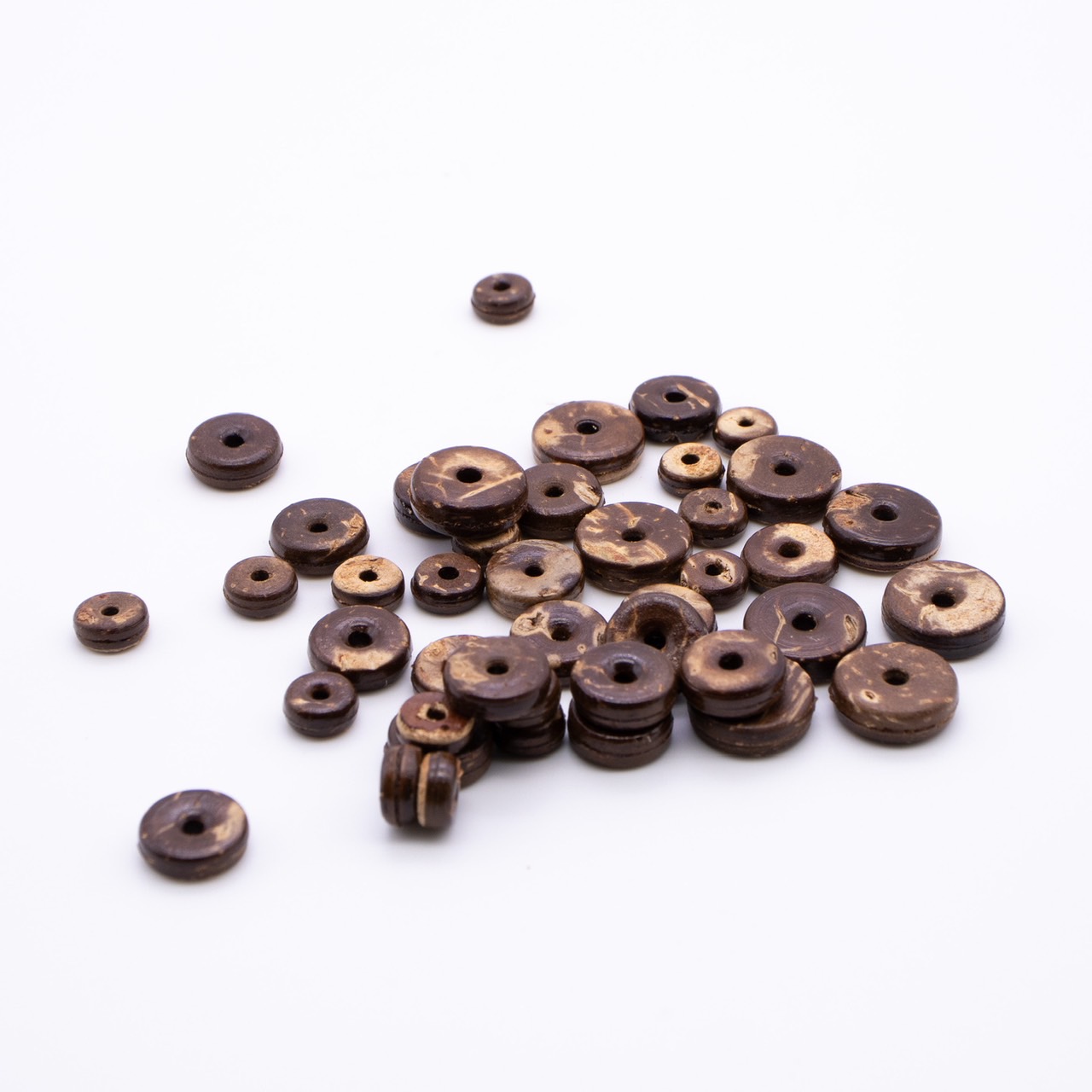 ลูกปัดกะลาทรงแบน กระดุมกะลารูเดียว