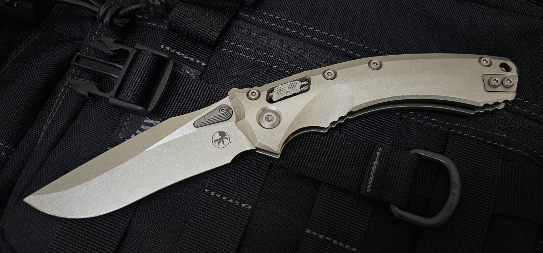Microtech Amphibian Ram-Lok - Bronze Backspacer - Marfione Select - Stonewashed Titanium - Stonewash Blade
