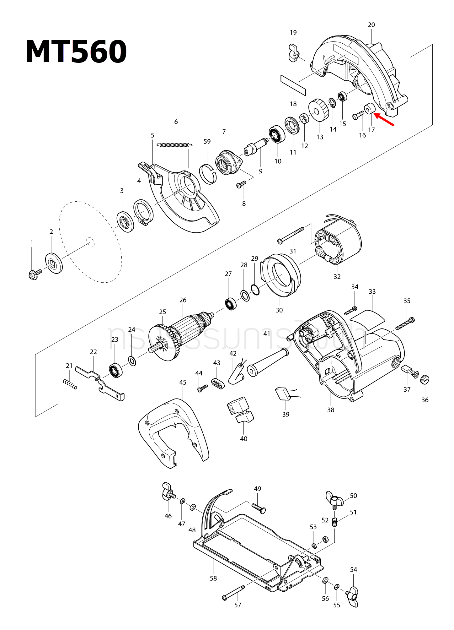 แหวนรอง เลื่อยวงเดือน Maktec Makita MT560, MT580, MT582, MT583, M5801, M5801B [#17] Pn.262556-3 (แท้)+