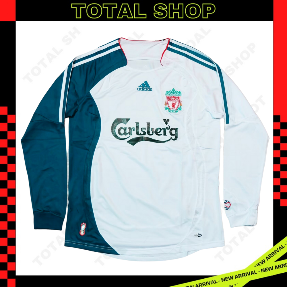 Liverpool 2006/07 Away Jersey เสื้อบอลย้อนยุคแขนยาว เสื้อแขนยาวลิเวอร์พูลย้อนยุค Carlsberg ขาว เขียว