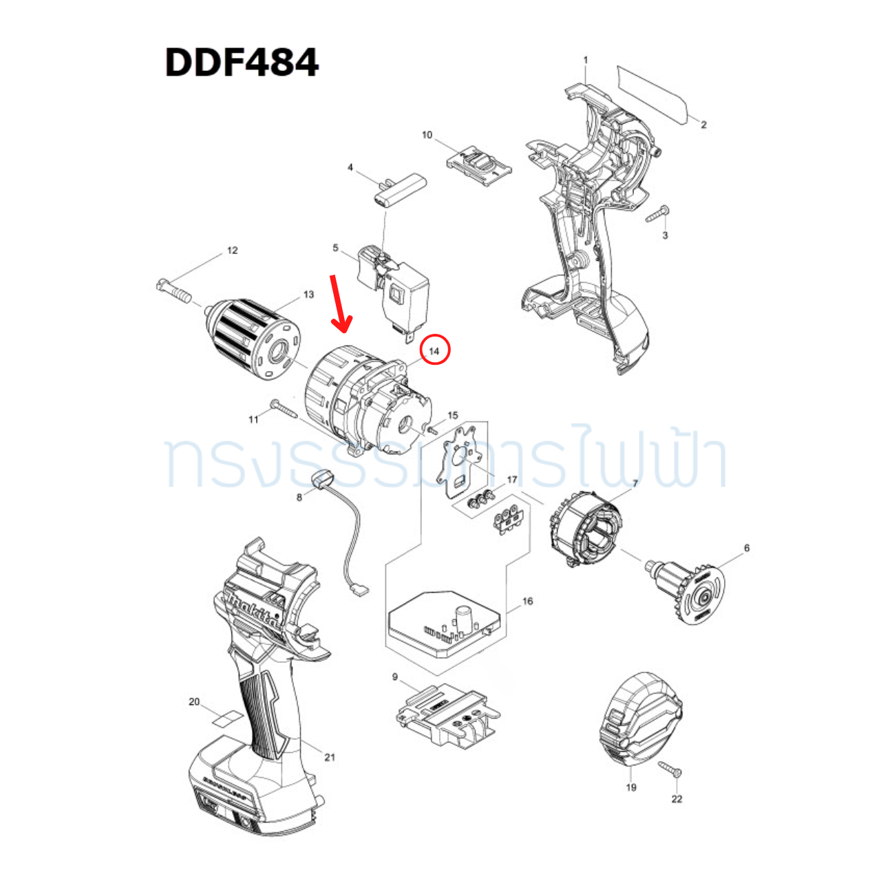 Gear Assembly ไขควงกระเเทกไร้สาย Makita มากีต้า DHP484, [#14] Pn.127499-5 (แท้) ##