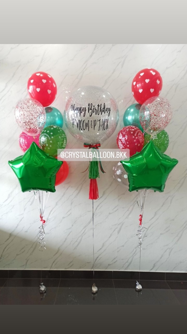 ลูกโป่ง วันเกิด Bubble ขนาด 24" สีเงิน พร้อม ช่อลูกโป่งฟอยล์ดาว ขนาด 24" ช่อ 8 ลูก 2 ช่อ พร้อมตกเเต่ง สามารถเปลี่ยนลูกโป่ง/เปลี่ยนขนาด/เปลี่ยนข้อความ/เปลี่ยนสี-ฟอยล์ตกเเต่งได้