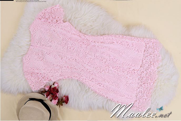 พร้อมส่ง ชุดเดรสลูกไม้ (สั้น) สีชมพู ลูกไม้ลายดอก Daisy ปักมุกเพิ่มความหวาน (เหลือเฉพาะไซส์ M)