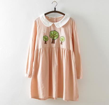 เสื้อ/เดรสผ้าฝ้ายนุ่มคอบัวปักลาย