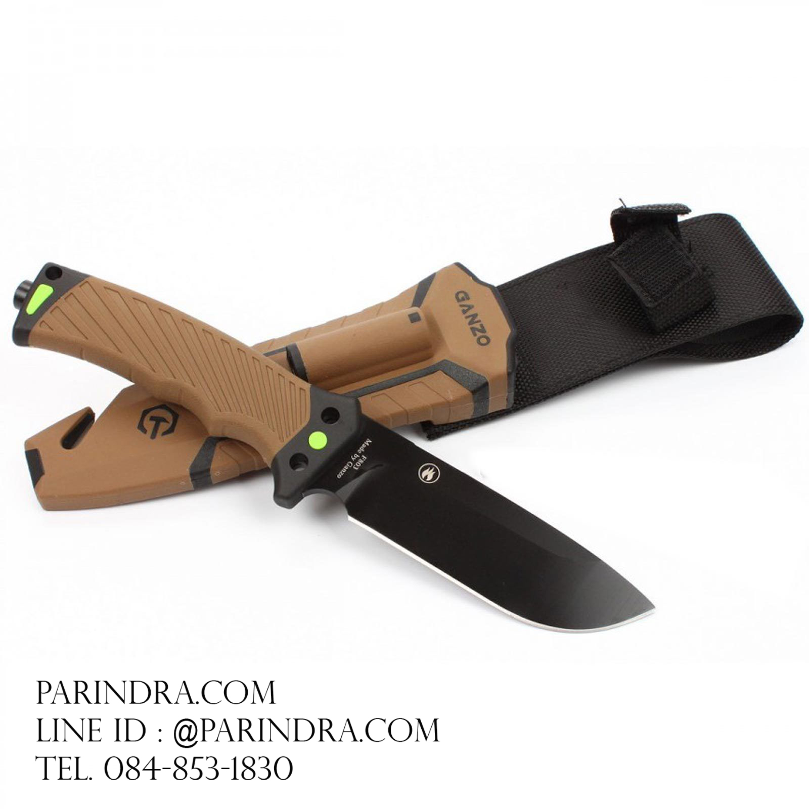มีดใบตายเดินป่า Ganzo กานโซ่ รุ่น G-803 DY สีน้ำตาลตัดดำ รุ่นใหม่ ของแท้ 100%