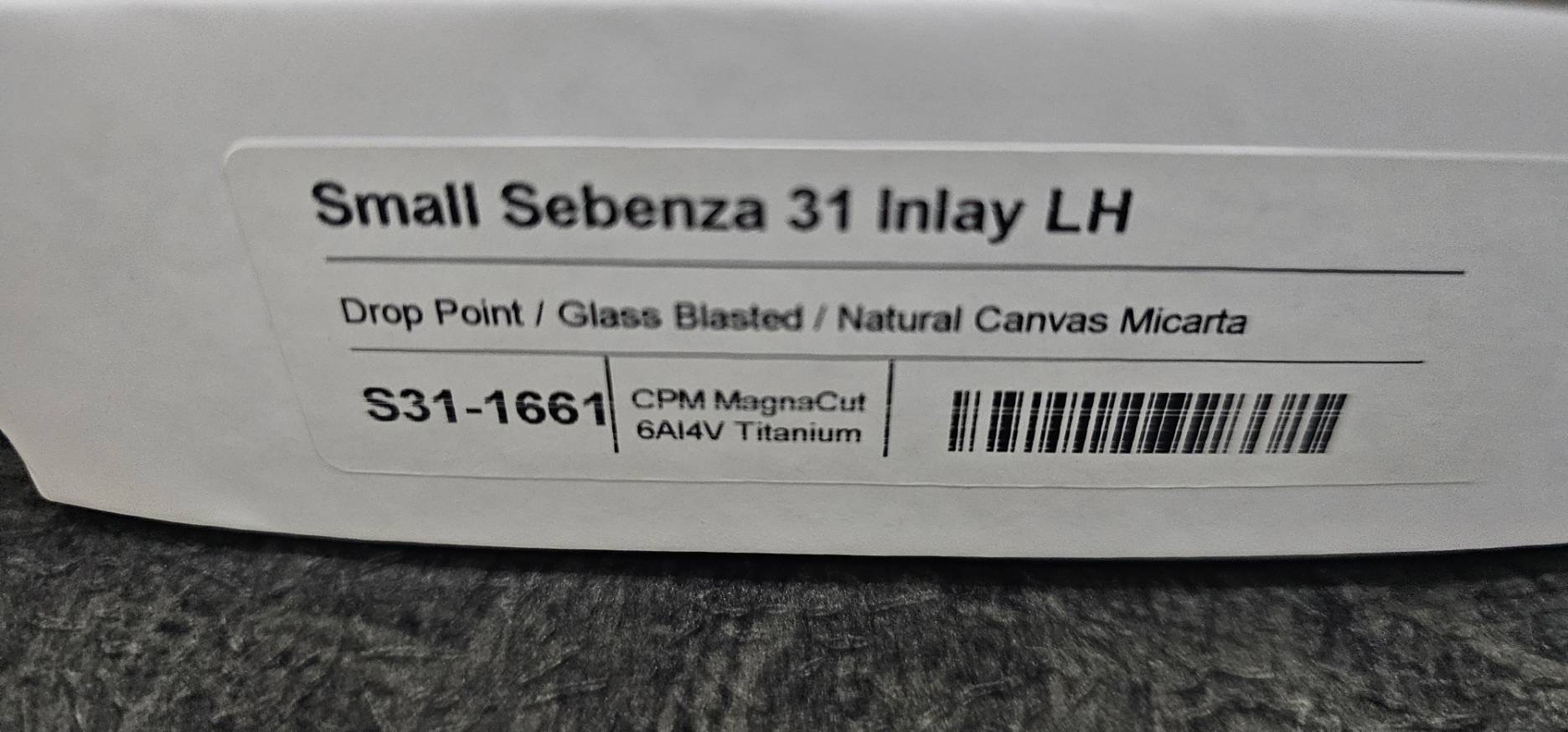 Chris Reeve Small Sebenza 31 lnlay LH Drop Point Natural Canvas Micarta Glass Blasted CPM Magnacut(มือซ้าย)
