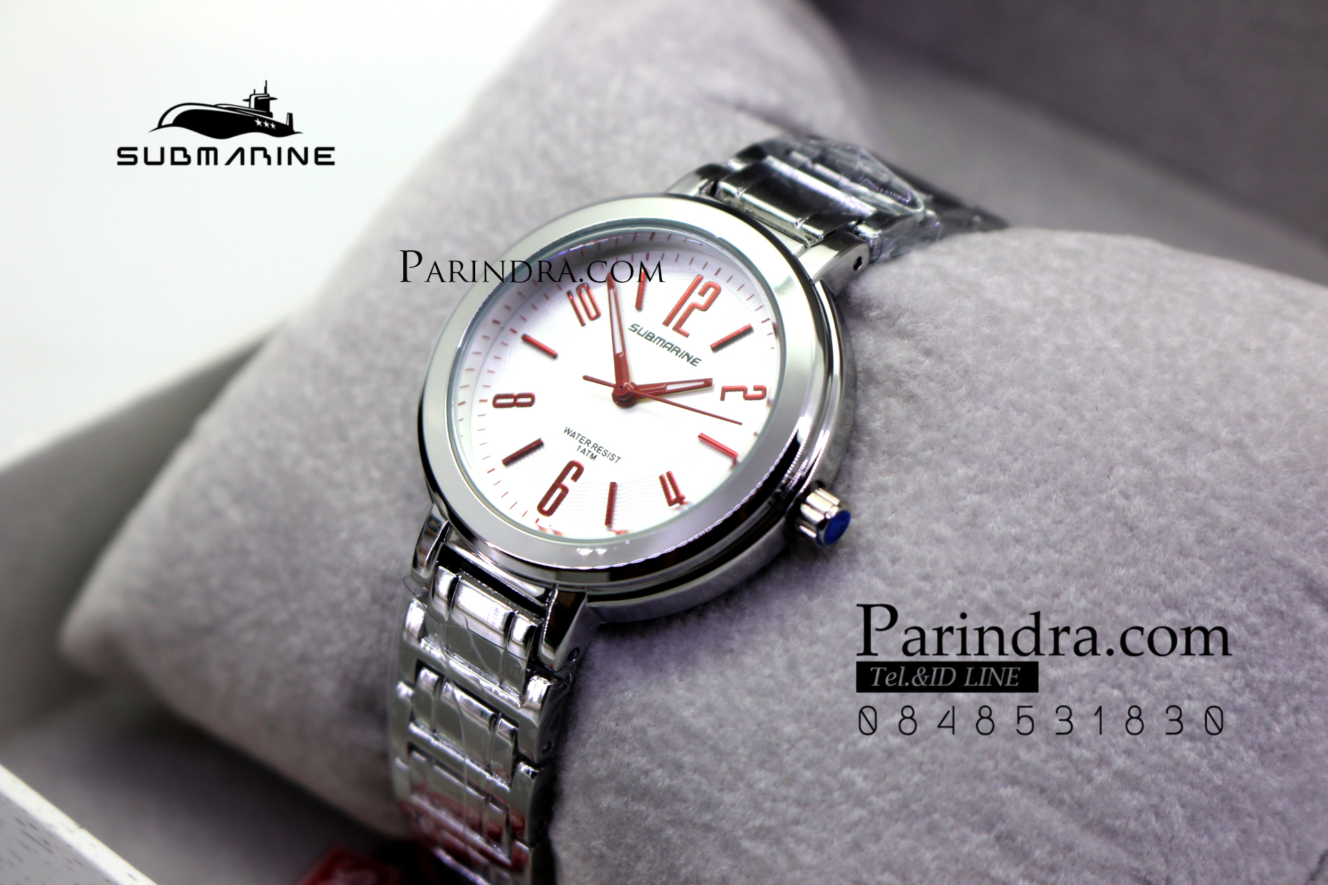 นาฬิกา US submarine รุ่น J123L สายสแตนเลสีเงิน หน้าปัดสีขาวตัวเลขสีแดง