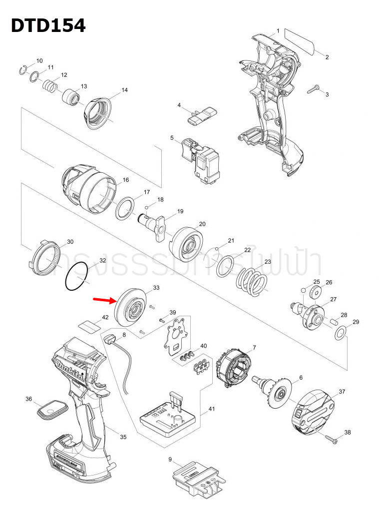 BEARING BOX COMPLETE สว่านไร้สาย Makita มากีต้า DTD154 [#33] Pn.143976-9 (แท้) ##
