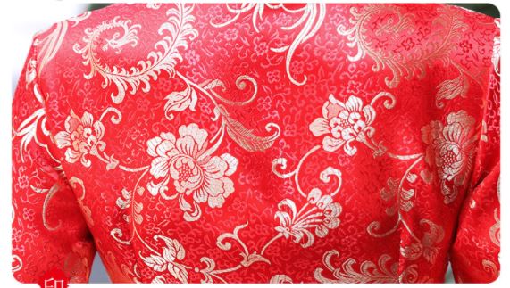 Pre-order กี่เพ้า ผ้าไหมจีน สีแดง แขนยาว ลายนกฟินิกซ์ ตัดเย็บอย่างดี