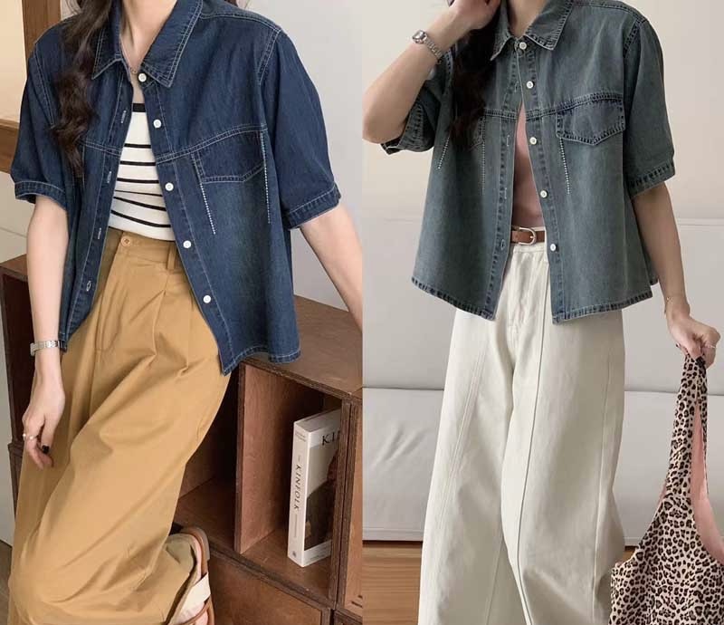 เสื้อ/เสื้อคลุมยีนส์แต่งกระเป๋าหลอก