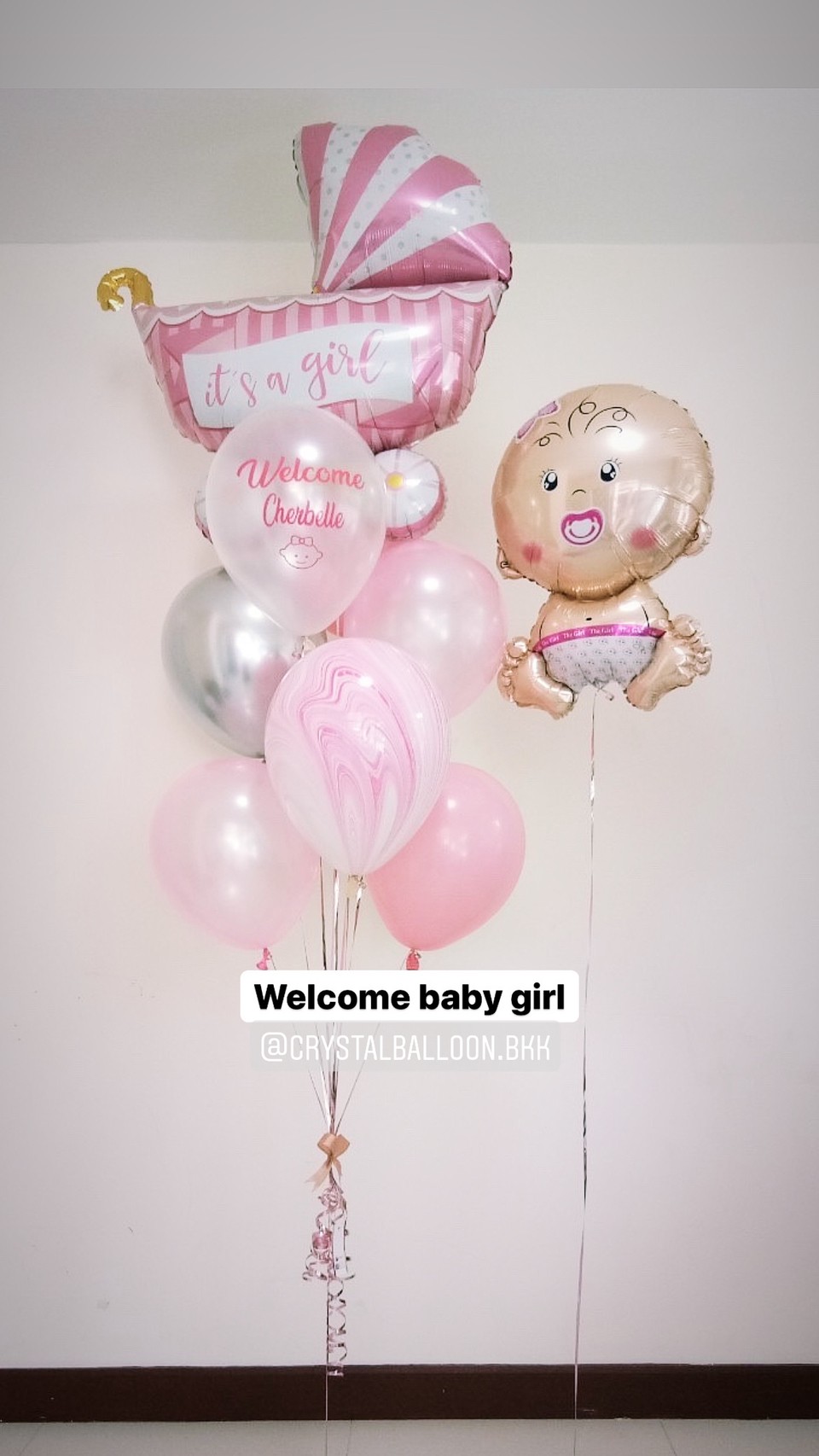 ลูกโป่ง Welcome Baby Girl ช่อลูกโป่งฟอยล์รถเข็นชมพู ช่อ 9 ลูก 1 ช่อ พร้อมตกแต่ง ฟอยล์เด็กทารก 1 ชิ้น,ลูกโป่งลายหิน USA 1 ลูก สามารถเปลี่ยนสีลูกโป่ง/เปลี่ยนข้อความ/เปลี่ยนสี-ฟอยล์ตกแต่งได้