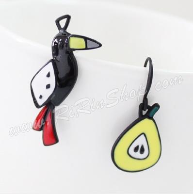 Nuance Korea ต่างหูนกเงือกสีดำแดงน่ารัก