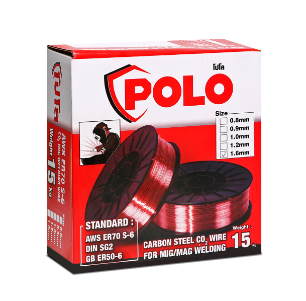 ลวดเชื่อม ตู้เชื่อม MIG ขนาด 1.6 mm POLO โปโล รุ่น ER70S-6 (15KG) Pn.P192-0035 ##