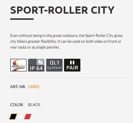 กระเป๋าทัวร์ริ่ง Ortlieb Sport-Roller City - QL1 Bike Pannier (pair) - 25L - black, WHITE, RED (ใช้ได้ทั้งหน้าและหลัง)
