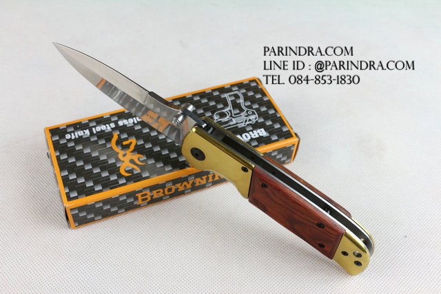 มีดพับ Browning รุ่น DA69 ขนาด 9 นิ้ว ด้ามสีทองเหลือง ประกับไม้ เปิดไว (OEM)