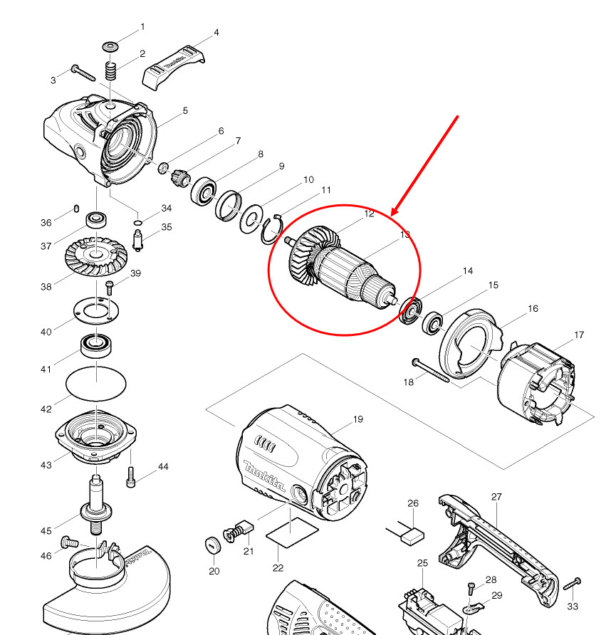ทุ่น หินเจียร 7 นิ้ว Makita มากีต้า GA7020 (แท้)##(*)