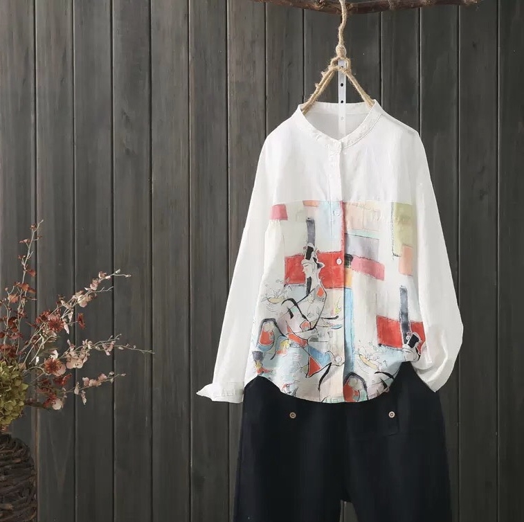 เสื้อเชิ้ตผ้าลินินต่อลาย
