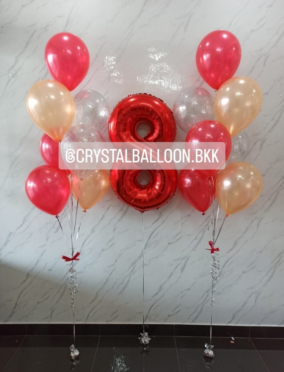 ลูกโป่ง วันครบรอบ ช่อลูกโป่ง 7 ลูก 2 ช่อ พร้อมตกแต่ง ฟอยล์ตัวเลข ขนาด 40" 1 ชิ้น,ลูกโป่งใส ใส่กลิตเตอร์ สามารถเปลี่ยนสีลูกโป่ง/เปลี่ยนสี-ฟอยล์ตัวเลขได้