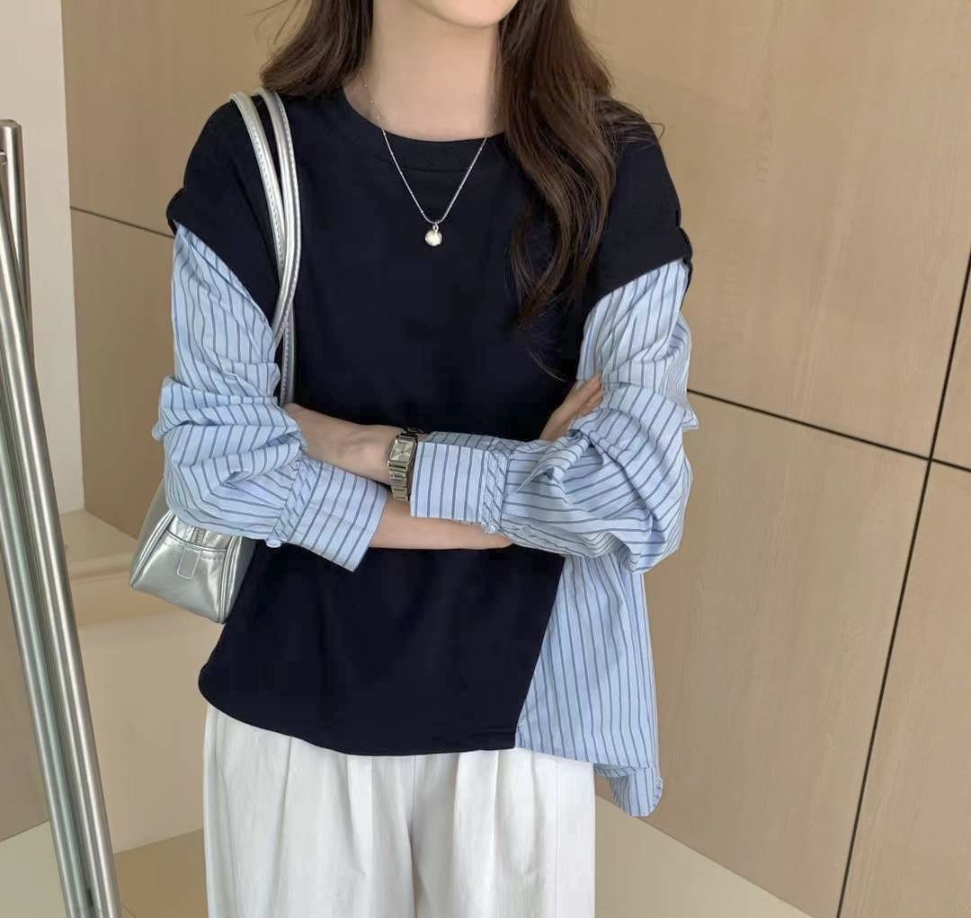 เสื้อยืดต่อลายผ้าฝ้ายลายทาง