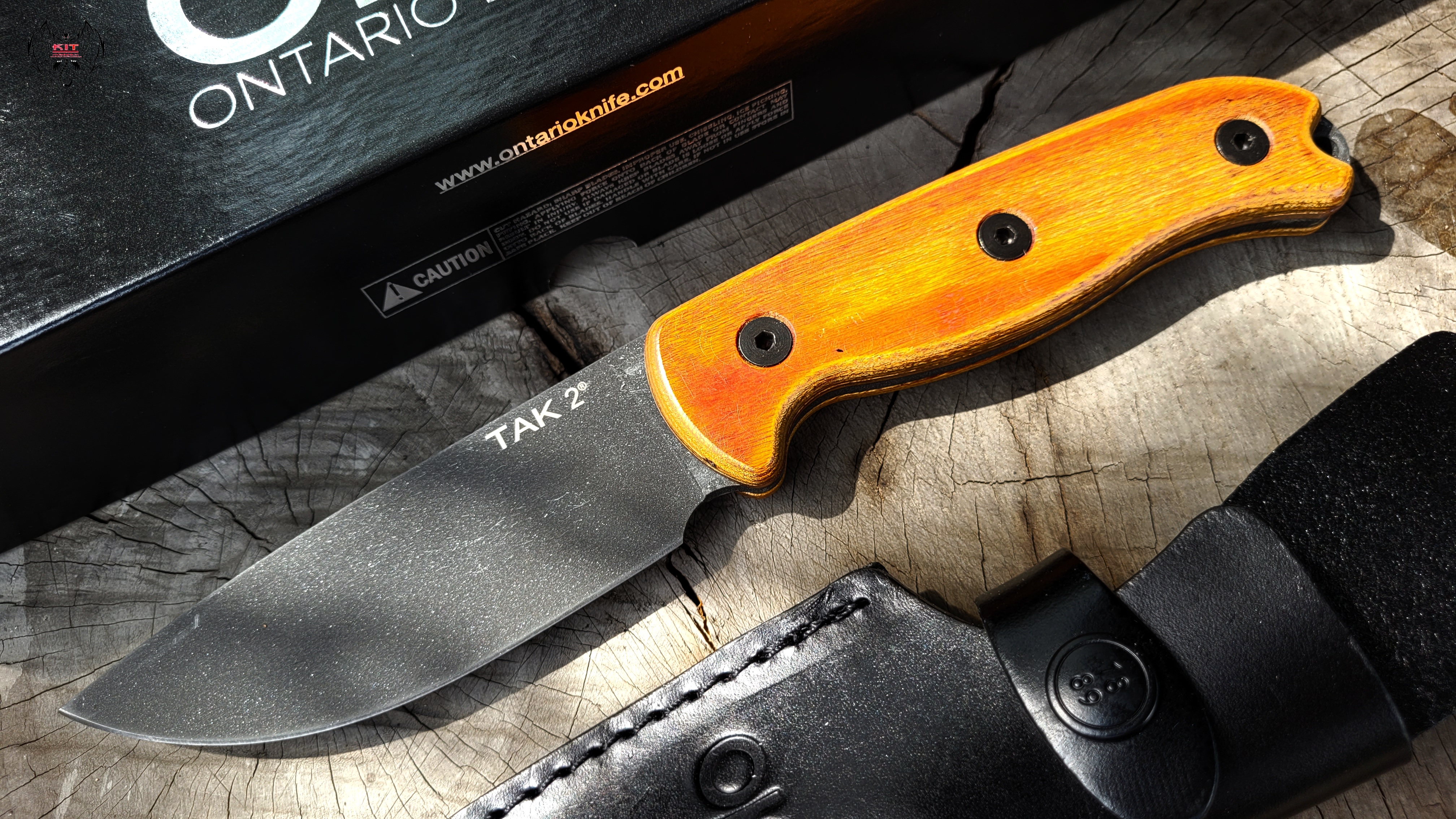 Ontario TAK 2 Fixed Blade Knife Hardwood w/ Leather Sheath (4.4" Black)