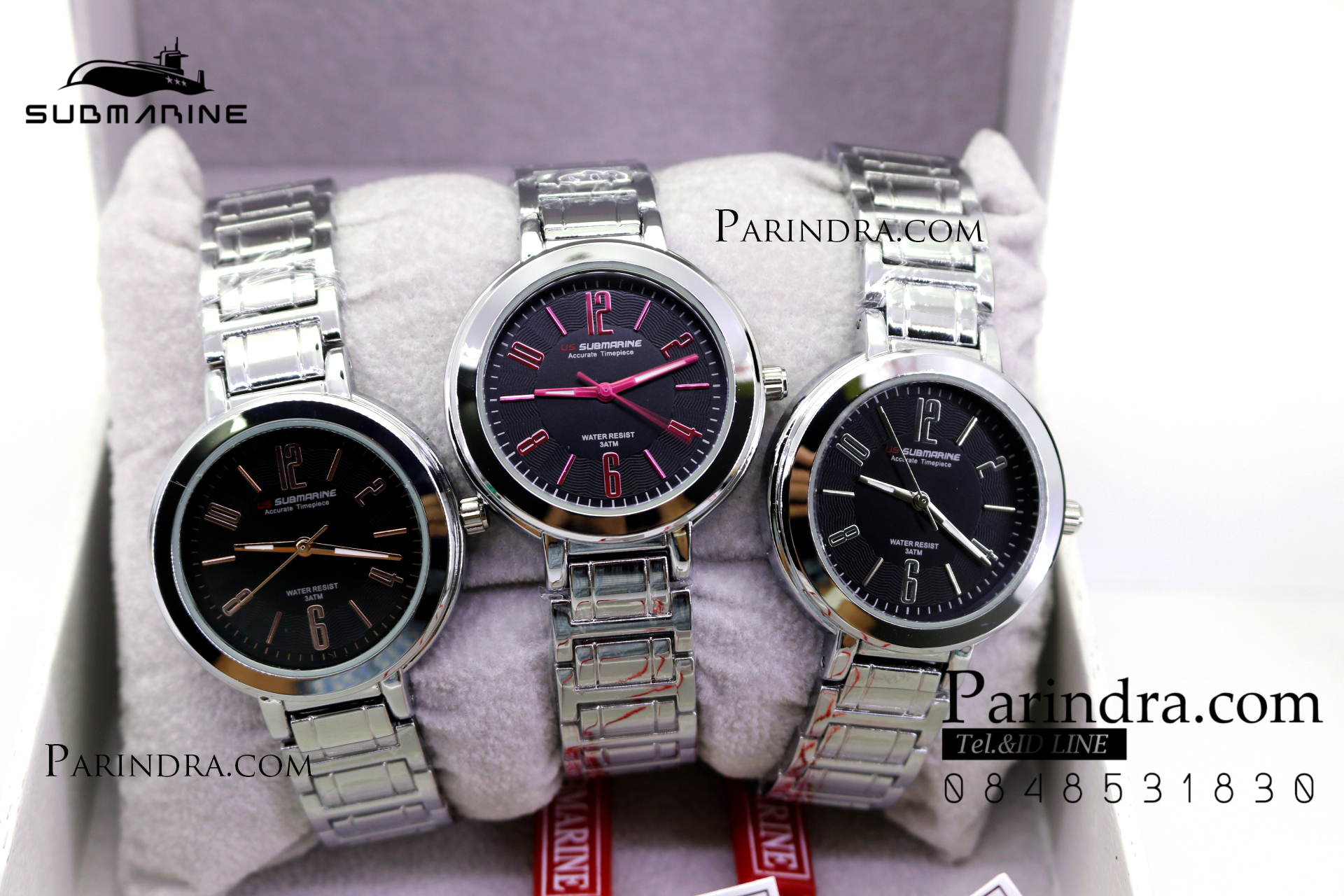 นาฬิกา US submarine รุ่น J123L สายสแตนเลสีเงิน หน้าปัดสีดำตัวเลขสีชมพู