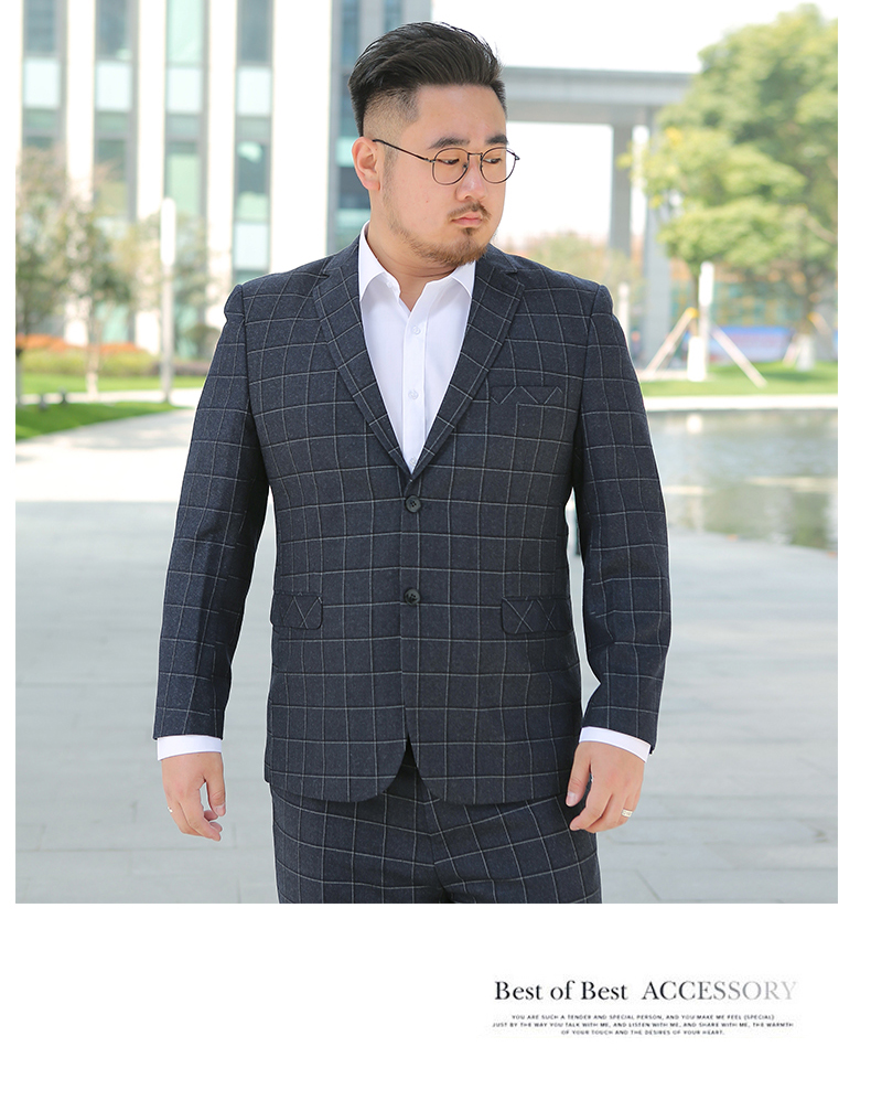 Pre-order ชุดสูทชาย พลัสไซส์ ลายตารางสีกรมท่า