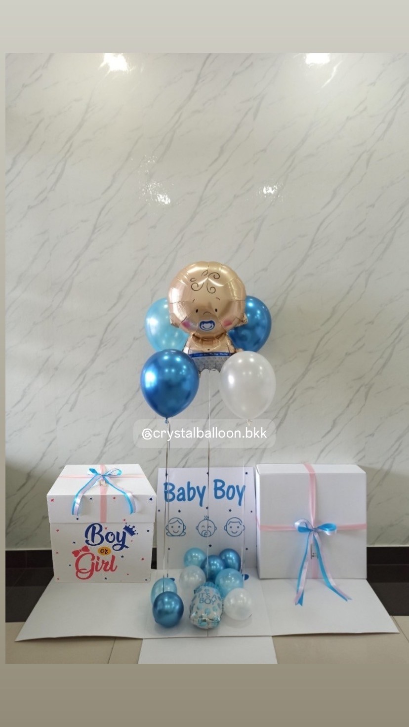 Gender Reveal Surprised Box กล่องทายเพศ พร้อมตกแต่ง ลูกโป่ง 4 ลูก ฟอยล์เด็กทารก 1 ชิ้น,สามารถใส่รูปได้ 2 รูป สามารถเปลี่ยนสีลูกโป่ง/เปลี่ยนสี-ฟอยล์ตกแต่ง/เปลี่ยนข้อความได้