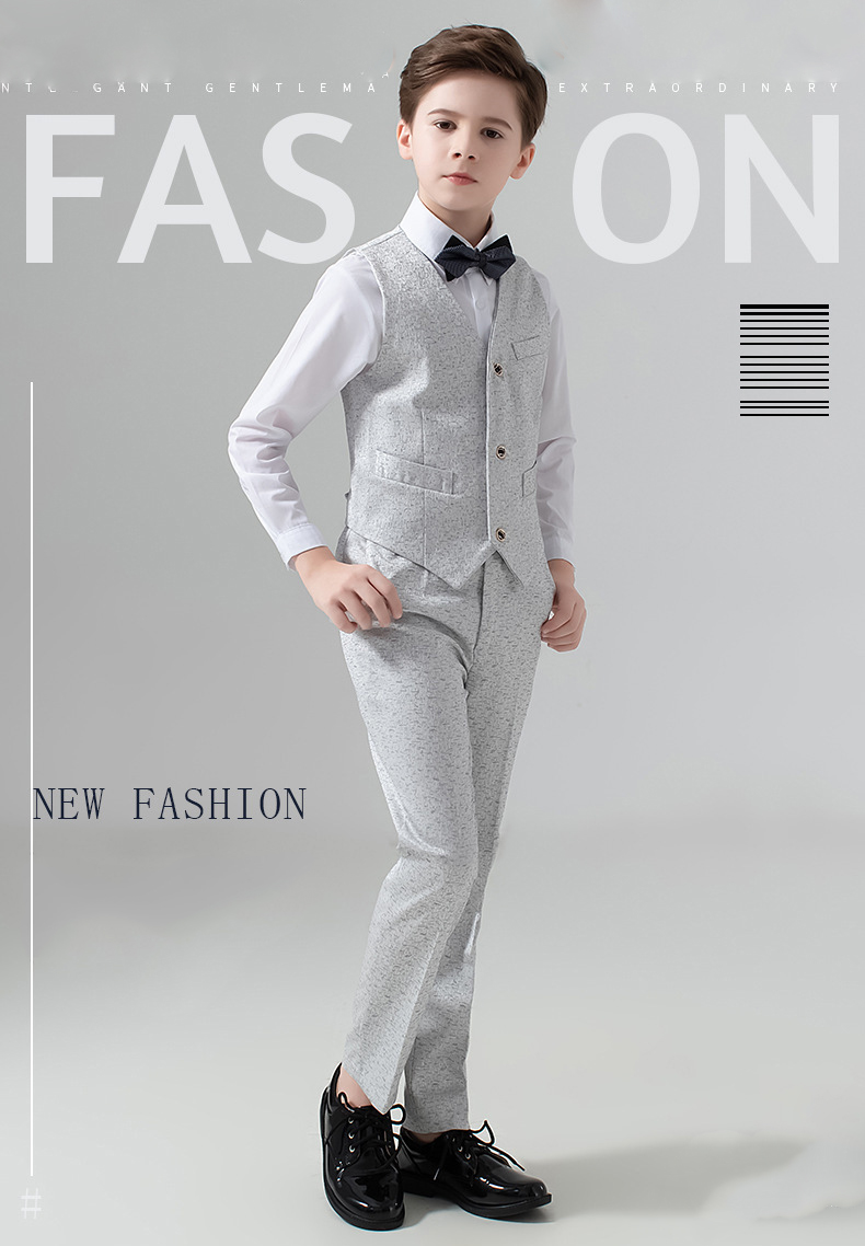 Pre-order ชุดสูทเด็กชาย สีเทา ทอลายในเนื้อผ้า