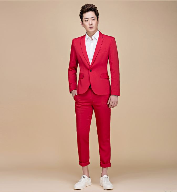 Pre-order ชุดสูทชาย สีแดงสด สไตล์เกาหลี
