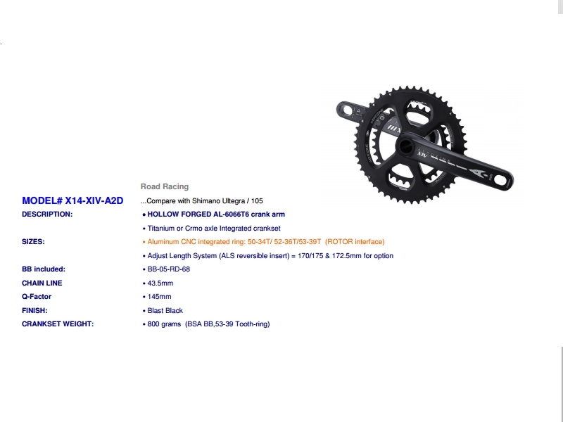 จานหน้าเสือหมอบ Aerozine รุ่น X14-XIV-A2D Road Racing Crankset black, 50-34T