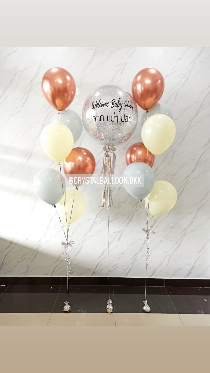 ลูกโป่ง Welcome Baby Bubble 24" พร้อมตกแต่ง ลูกโป่ง 6 ลูก 2 ช่อ สามารถเปลี่ยนสีลูกโป่ง/เปลี่ยนข้อความ/เปลี่ยนขนาดได้