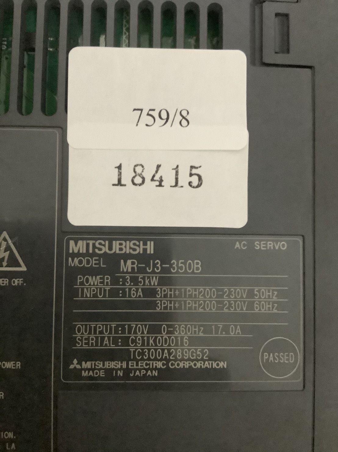 MR-J3-350B SERVO DRIVE " MITSUBISHI "